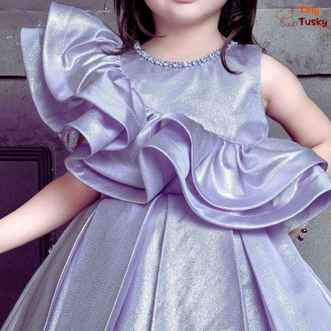 Beautiful Shimmery Blue Box Pleated Ruffle Dress - Tiny Tusky