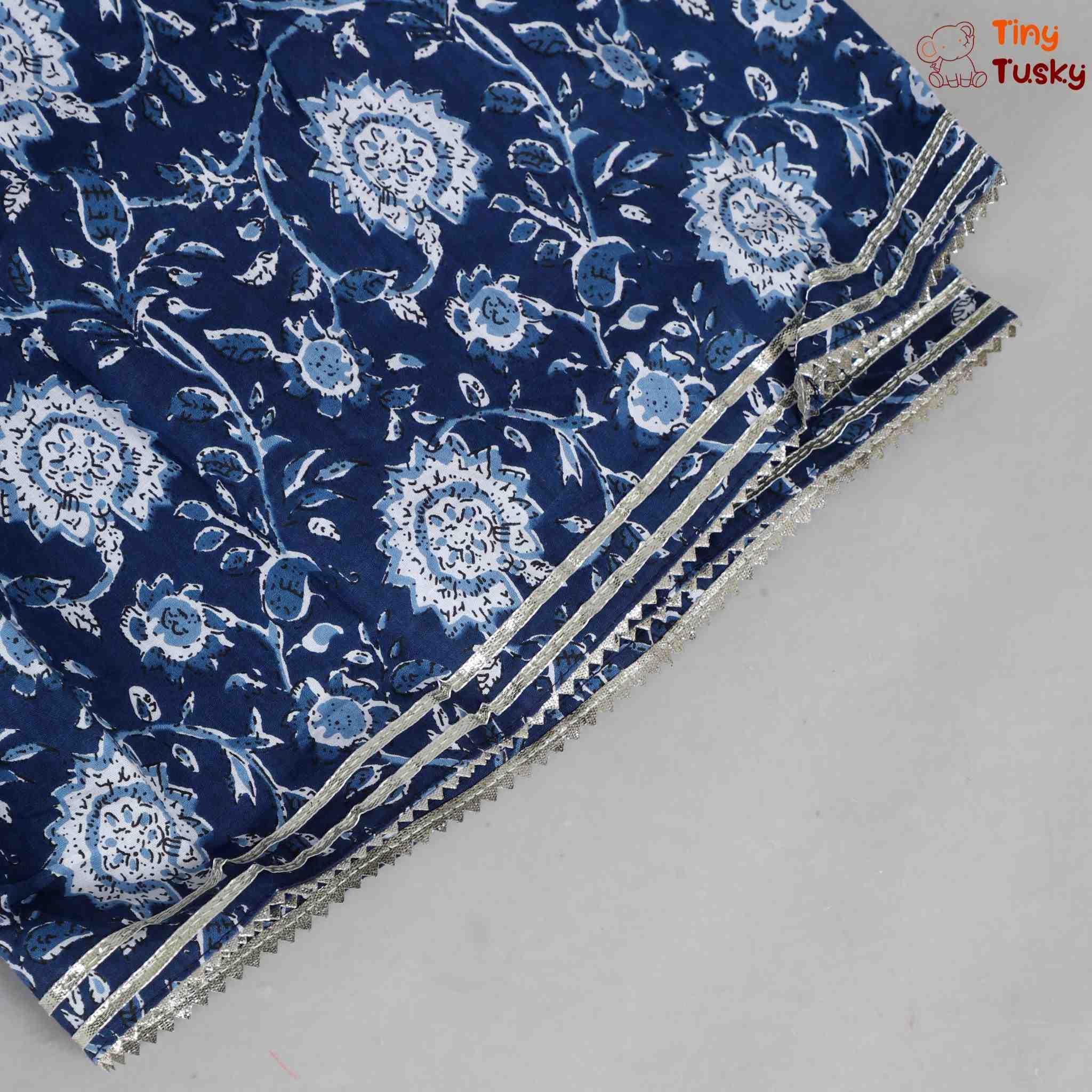 Cotton Sleeveless Floral Top And Lehenga With Dupatta And Gota Lace - Tiny Tusky