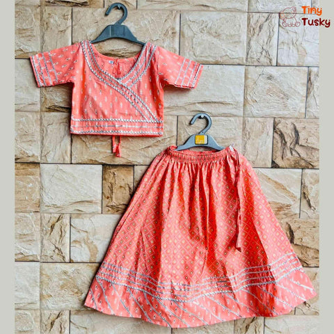 Elegant Peach Top And Lehnga With Gota Patti Details - Tiny Tusky