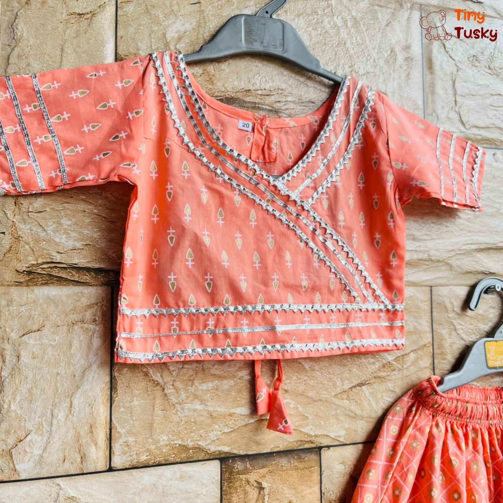 Elegant Peach Top And Lehnga With Gota Patti Details - Tiny Tusky