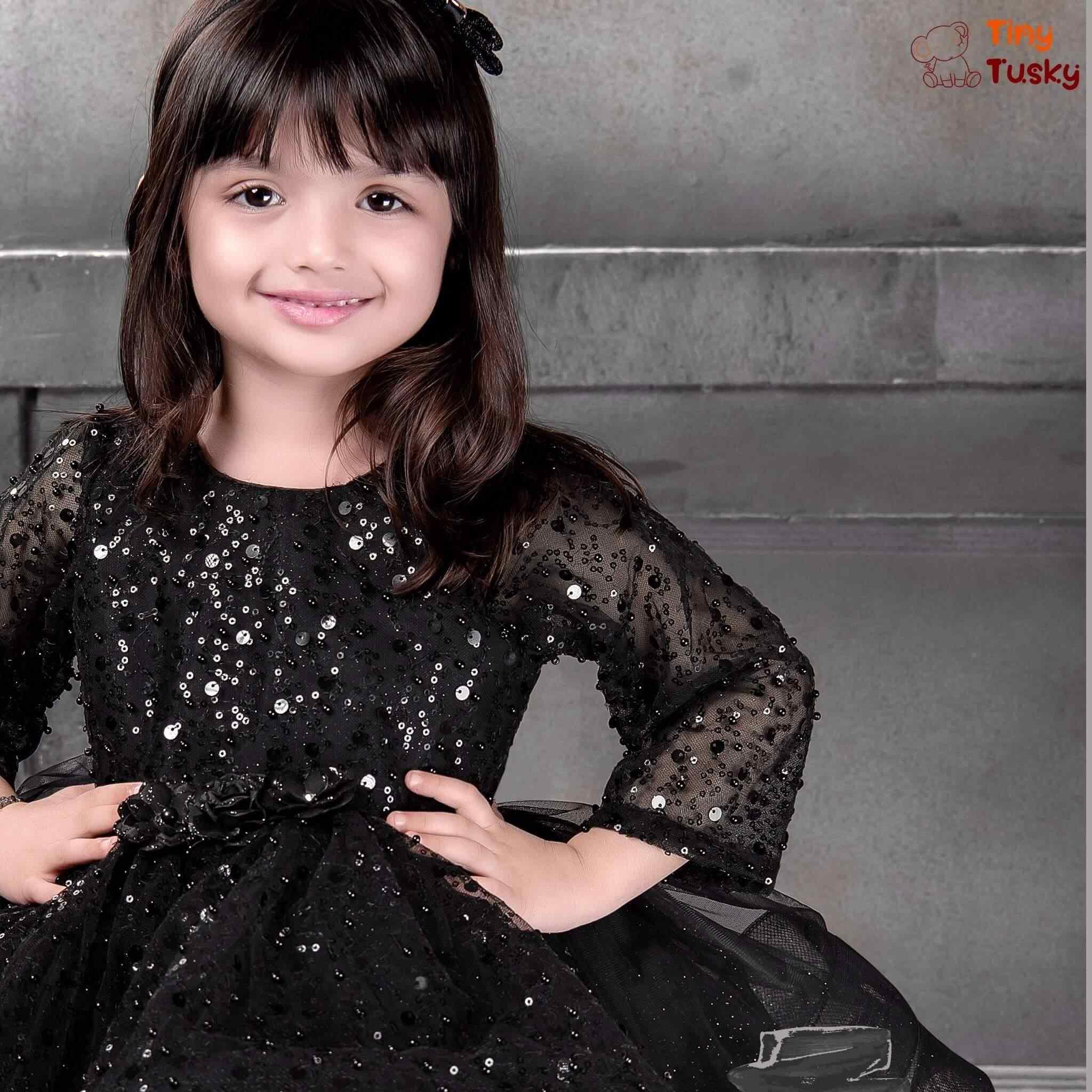 Glamorous Black Sequins Beautified Flared Dress - Tiny Tusky