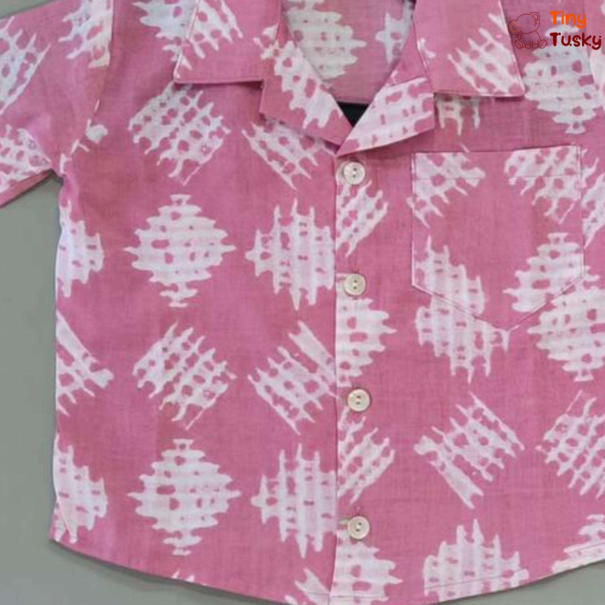 Perfect Pink Cotton Co-Ord Shirt And Shorts - Tiny Tusky