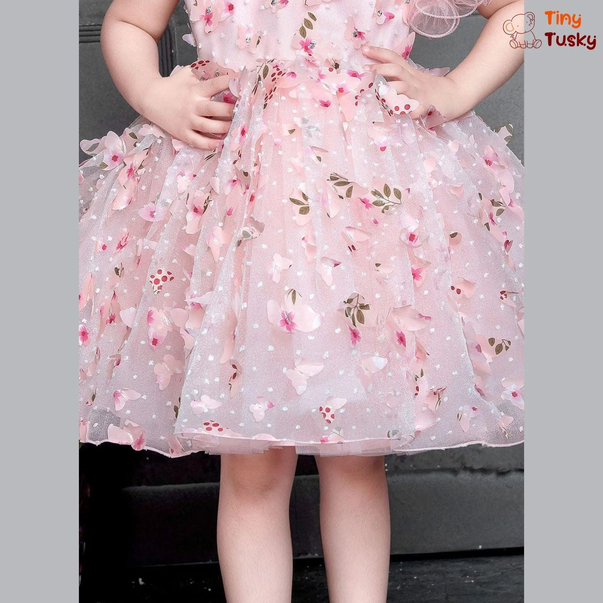 Girls Pretty Peach Puff Flower Dress With Stylish One Shoulder - Tiny Tusky
