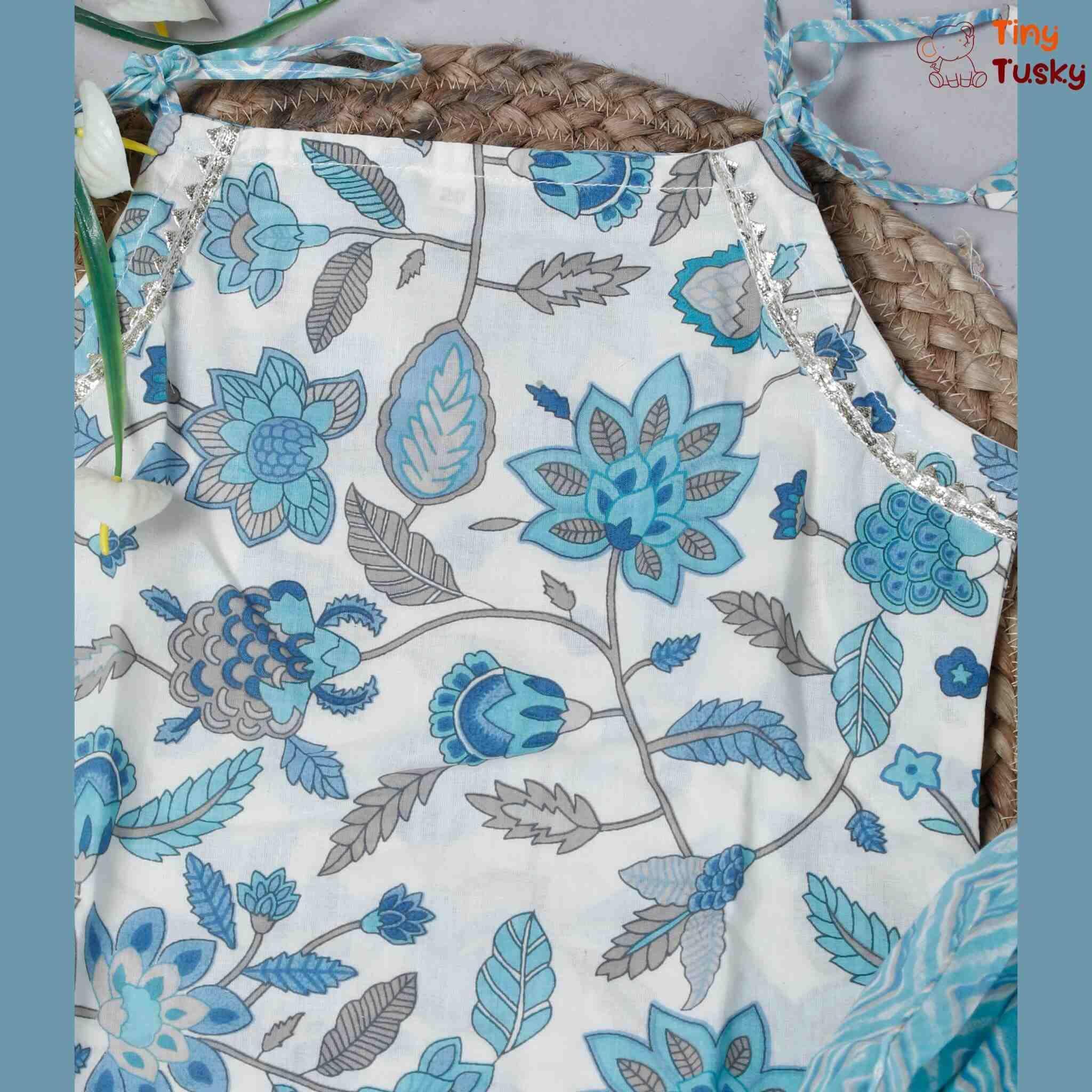 Spaghetti Straps Blue Top And Sharara With Matching Gota Lace Work Dupatta - Tiny Tusky