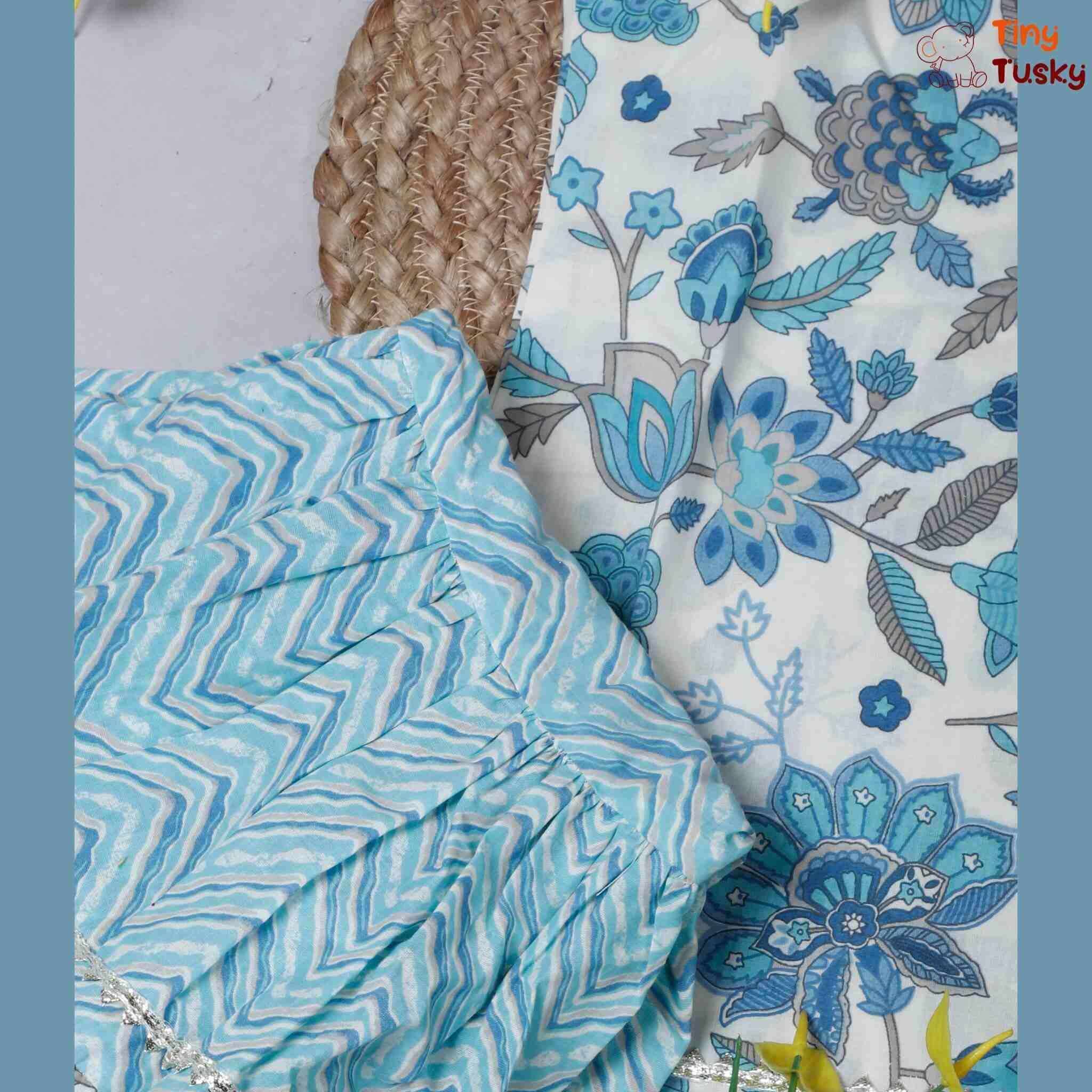 Spaghetti Straps Blue Top And Sharara With Matching Gota Lace Work Dupatta - Tiny Tusky