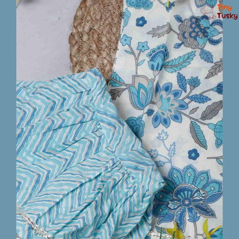 Spaghetti Straps Blue Top And Sharara With Matching Gota Lace Work Dupatta - Tiny Tusky