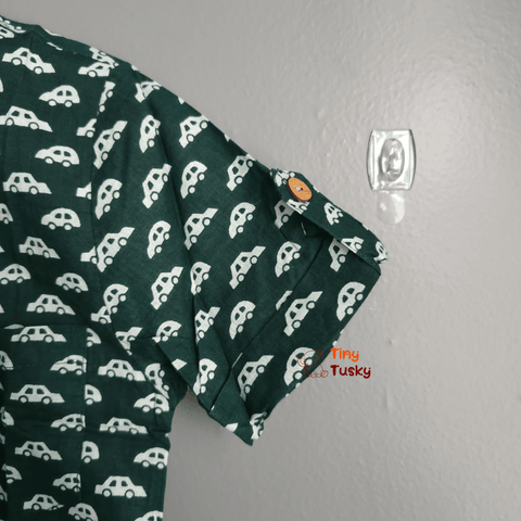 Tiny Tusky Boys Dark Green Cotton Car Shirt - Tiny Tusky