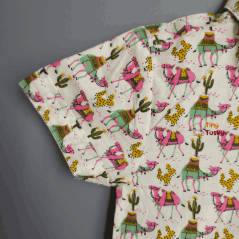 Tiny Tusky Kids' Camel Print Co-Ord Set in Beige and Pink - Tiny Tusky