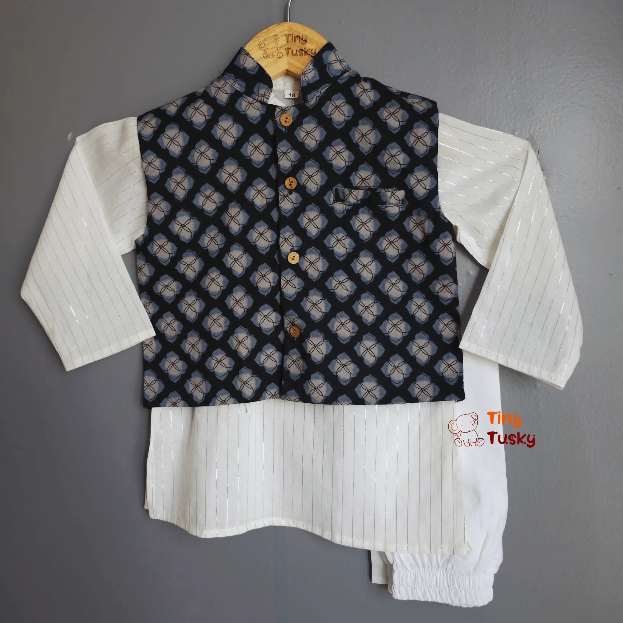 Tiny Tusky Stylish Blue Boys Jacket and Kurta Set