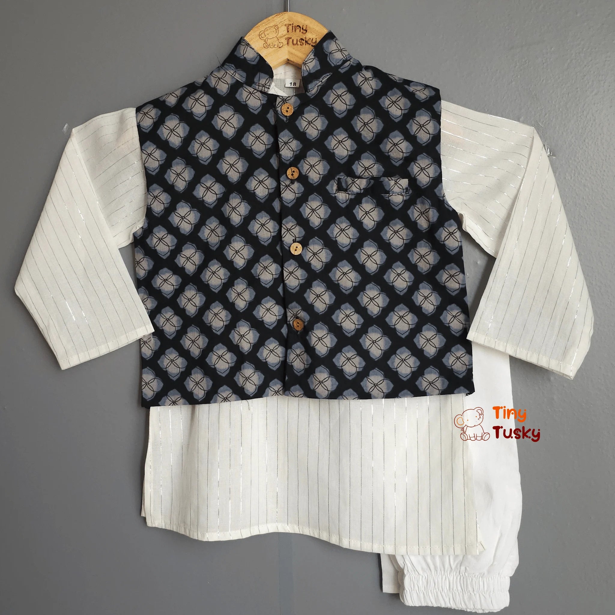 Tiny Tusky Stylish Blue Boys Jacket and Kurta Set