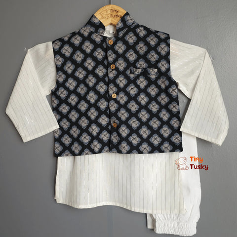 Tiny Tusky Stylish Blue Boys Jacket and Kurta Set