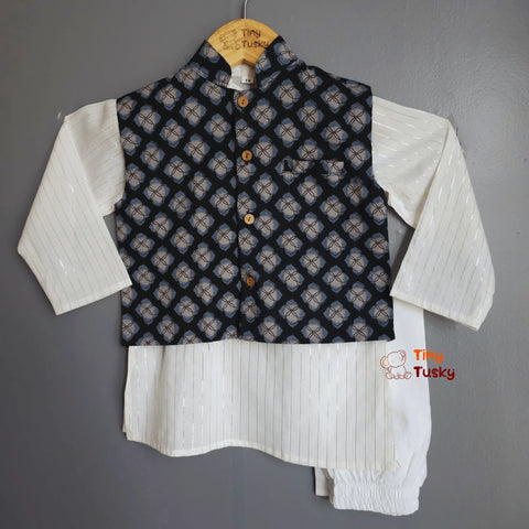 Tiny Tusky Stylish Blue Boys Jacket and Kurta Set
