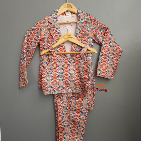 Tiny Tusky Girls Vibrant Abstract Satin Pant Suit Set