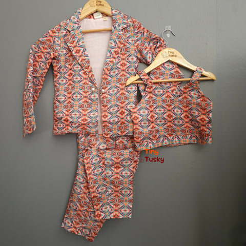 Tiny Tusky Girls Vibrant Abstract Satin Pant Suit Set