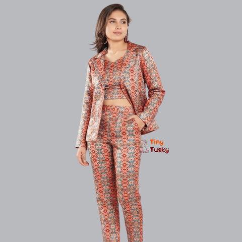 Tiny Tusky Girls Vibrant Abstract Satin Pant Suit Set