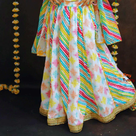 Elegant Multicolor Girl's Lehenga With Sleeveless Top And Dupatta - Tiny Tusky