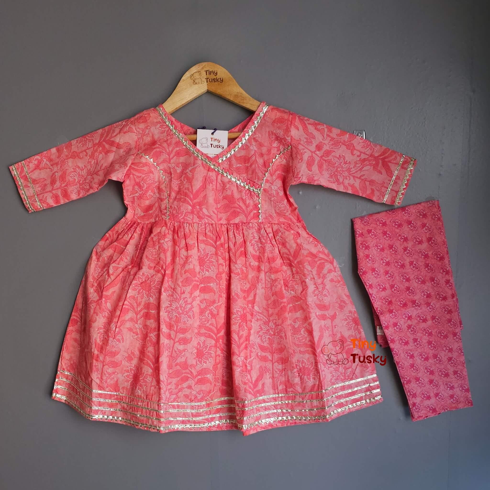 Perfect Peach Anarkali and Pants with Gotta Lace for Girls - Tiny Tusky