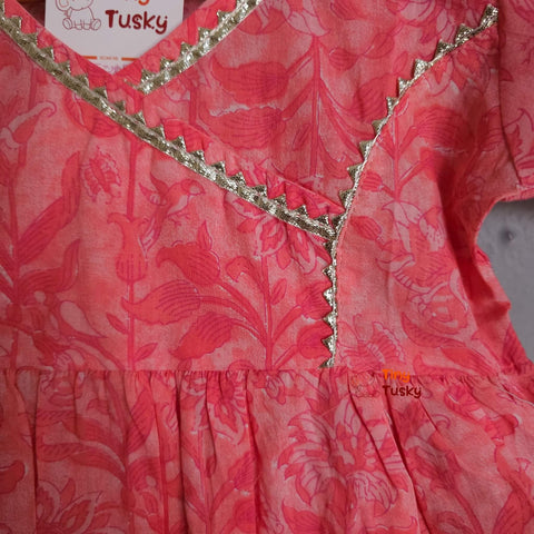 Perfect Peach Anarkali and Pants with Gotta Lace for Girls - Tiny Tusky