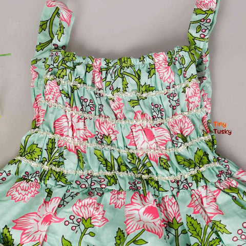Vibrant Cotton Floral Green Girls Kurti With Sharara - Tiny Tusky