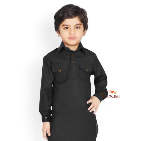 Traditional Black Pathani Kurta Pajama For Boys - Tiny Tusky
