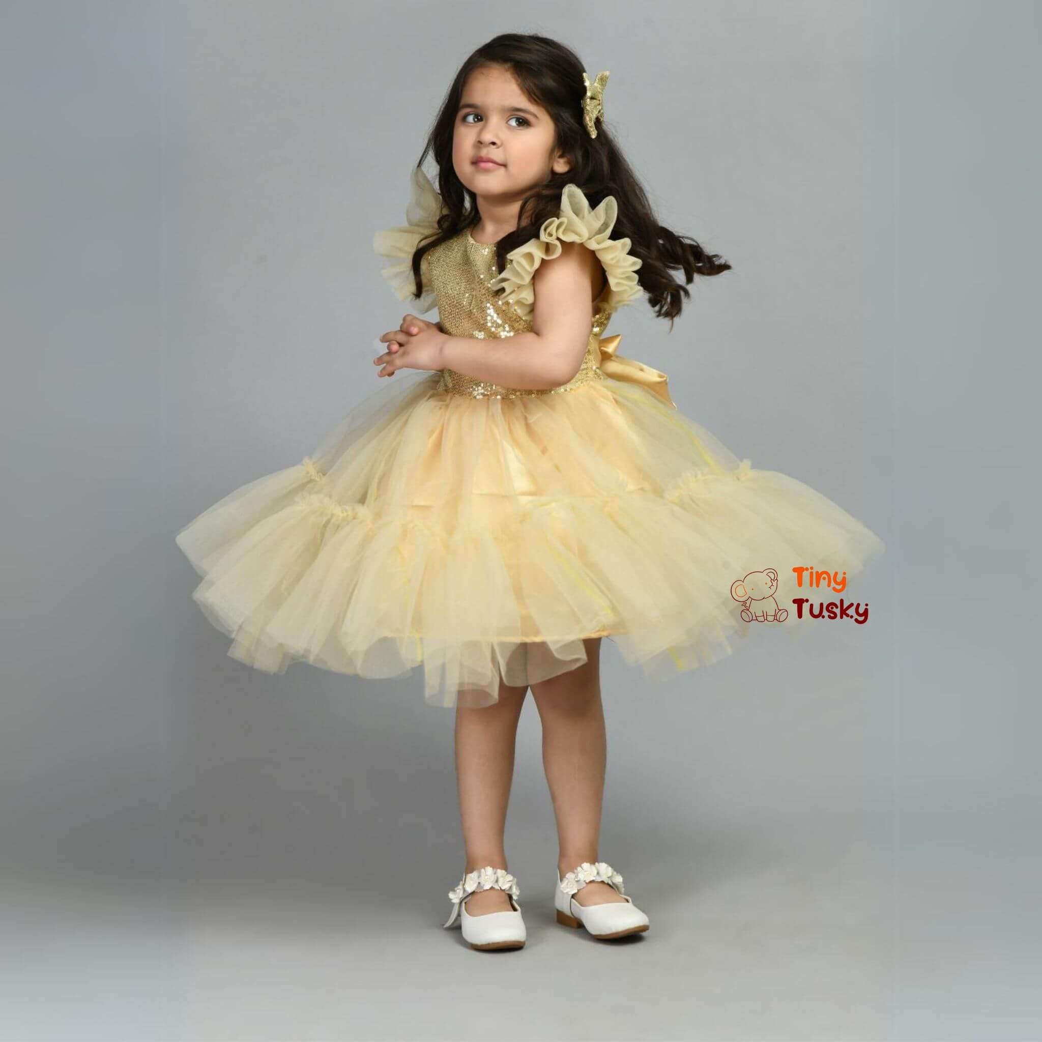 Gorgeous Golden Party Flare Dress for Girls - Tiny Tusky