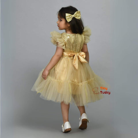 Gorgeous Golden Party Flare Dress for Girls - Tiny Tusky