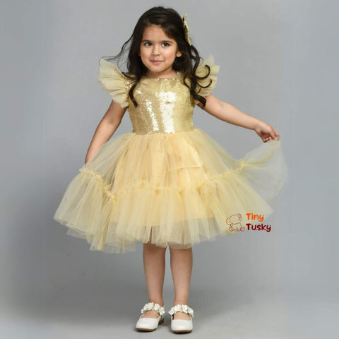 Gorgeous Golden Party Flare Dress for Girls - Tiny Tusky