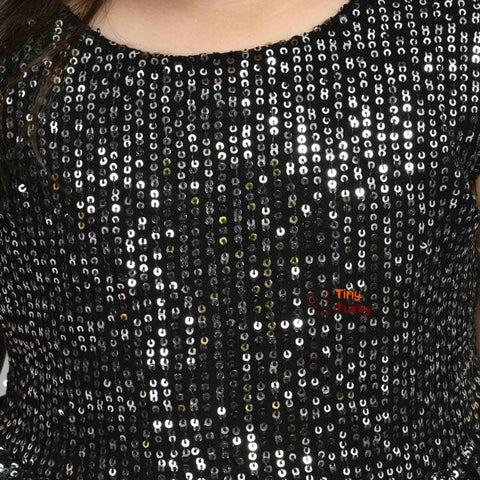 Beautiful Black Shimmery Fit And Flare Girls Party Dress - Tiny Tusky
