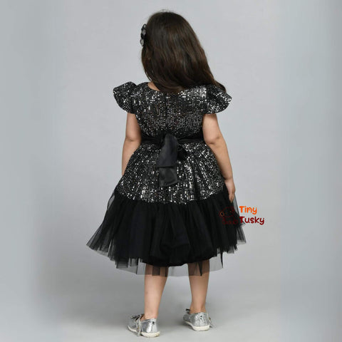 Beautiful Black Shimmery Fit And Flare Girls Party Dress - Tiny Tusky