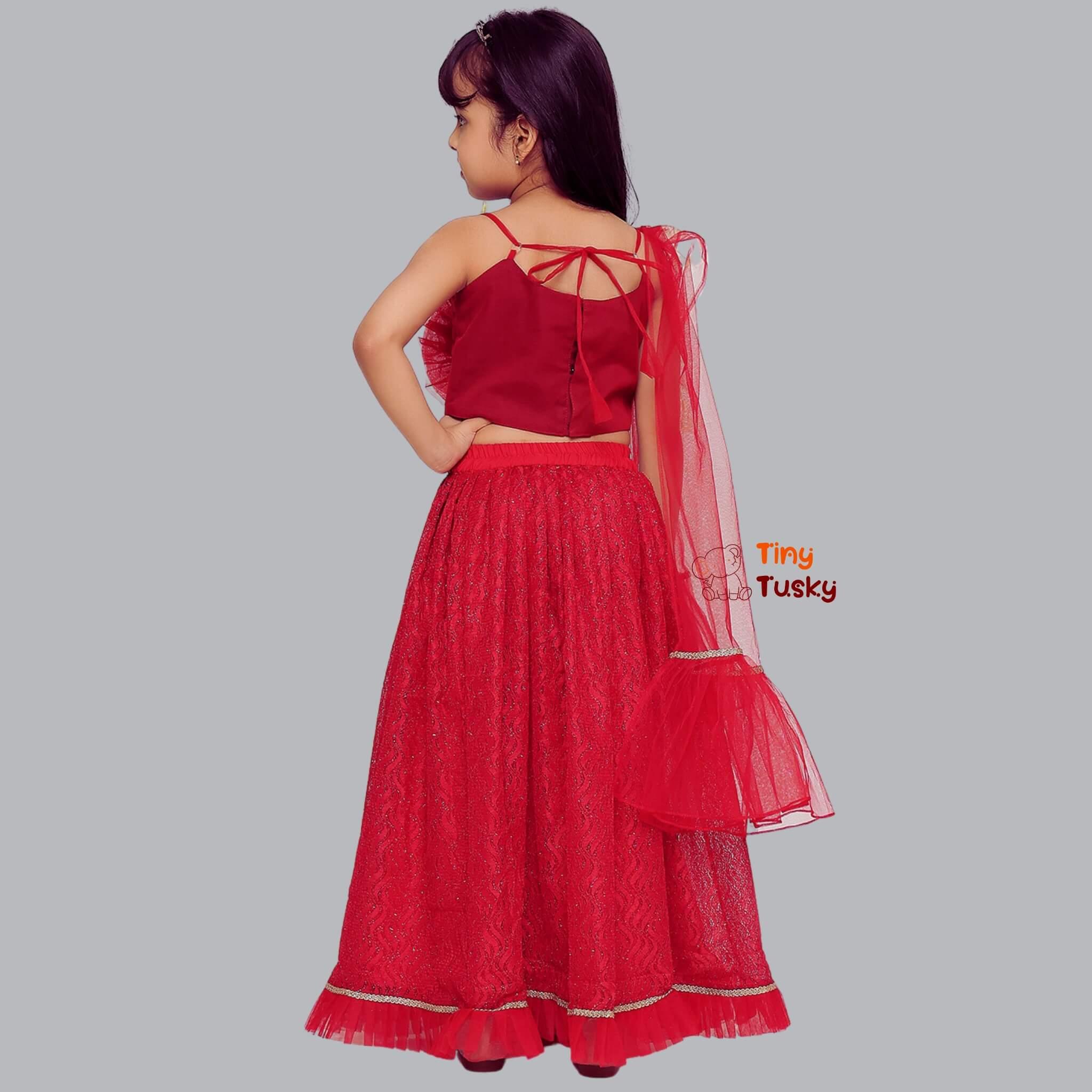 Red Skirt with 3D Rose Spaghetti Top for Toddler Girls - Tiny Tusky