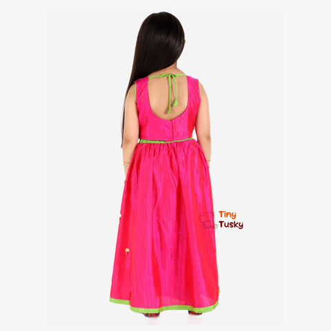 Beautiful Pink Silk Lehenga Top With Mirror Bells - Tiny Tusky