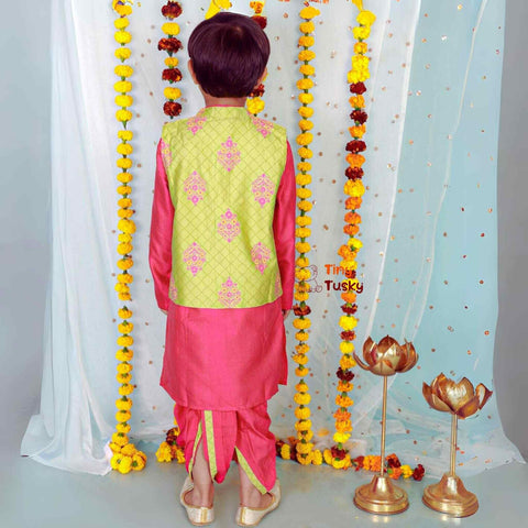 Stylish Boys Silk Blend Jacket With Kurta and Dhoti - Tiny Tusky