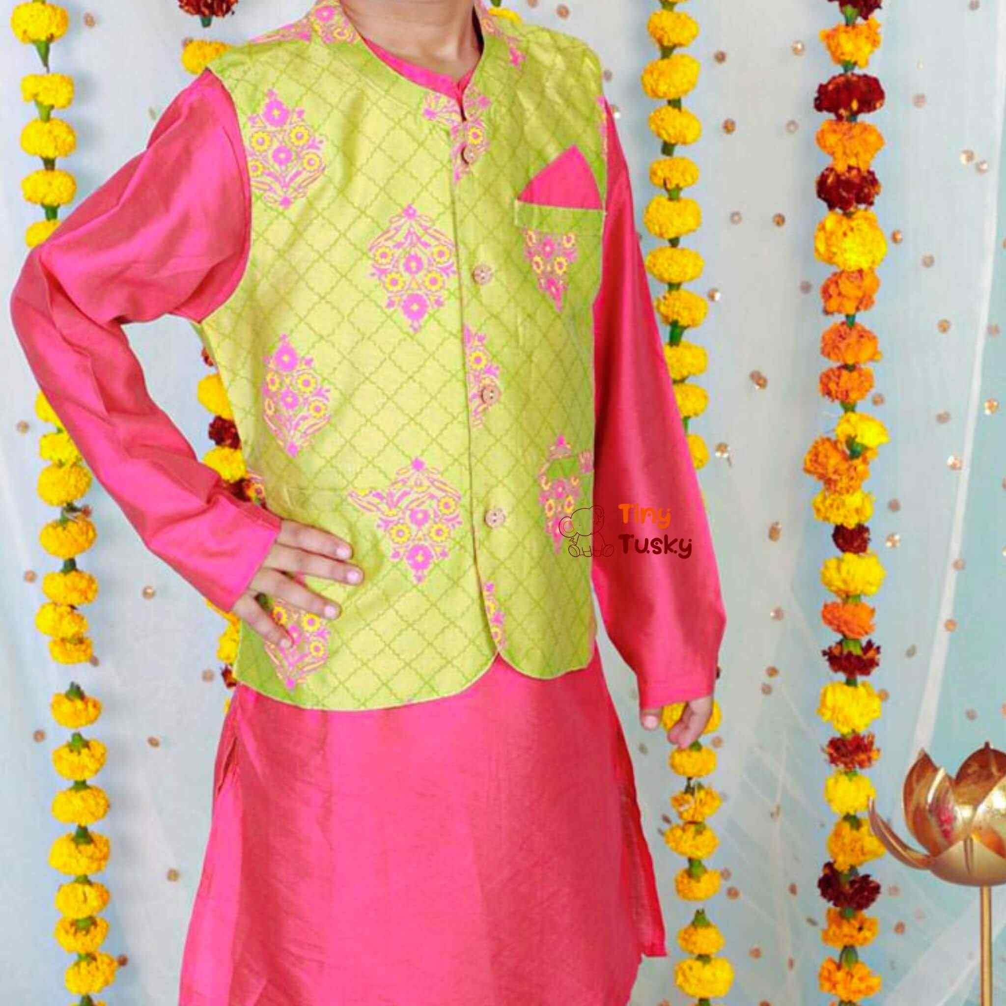Stylish Boys Silk Blend Jacket With Kurta and Dhoti - Tiny Tusky