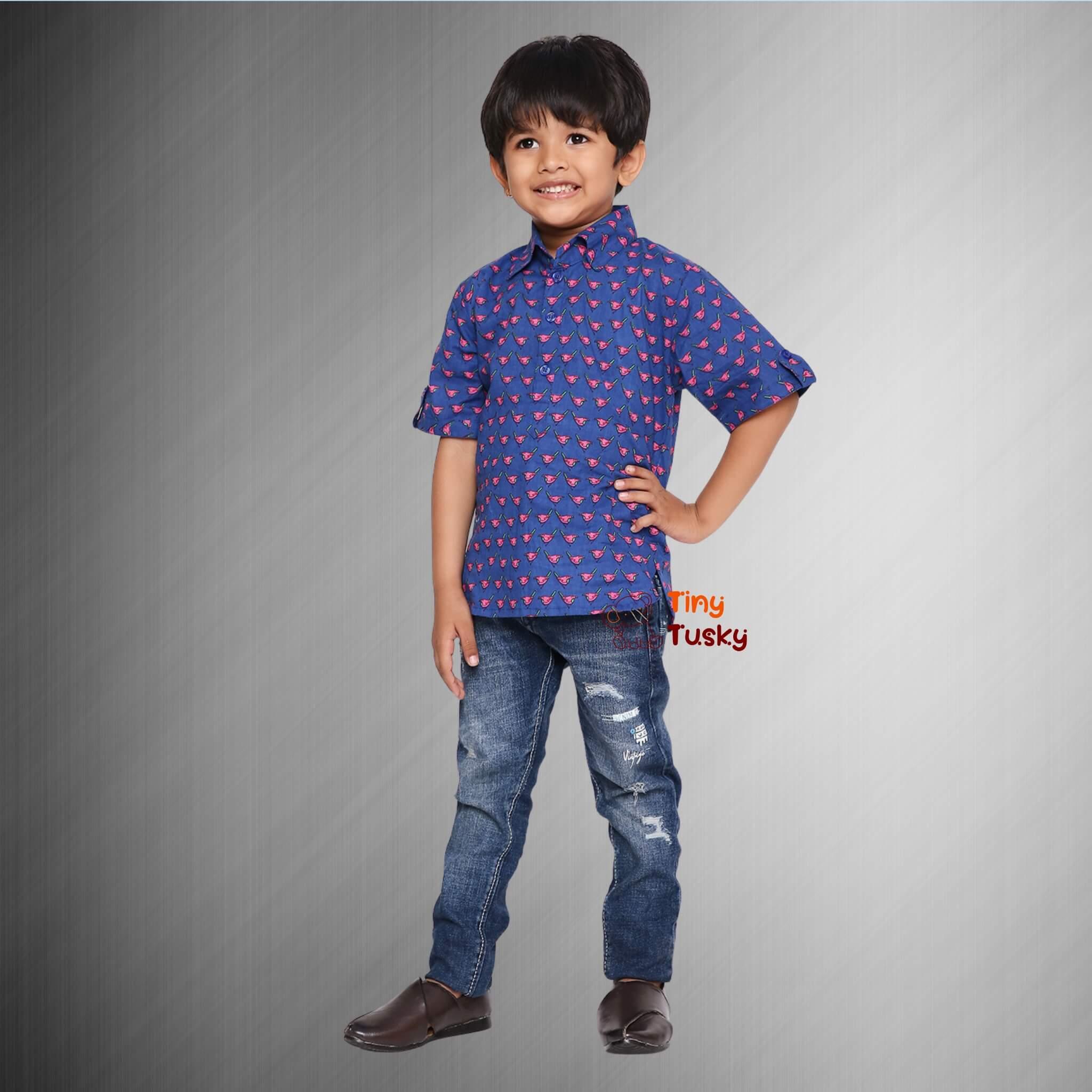 Boys Blue Trendy Cotton Short Casual Kurta - Tiny Tusky