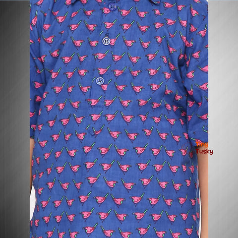 Boys Blue Trendy Cotton Short Casual Kurta - Tiny Tusky