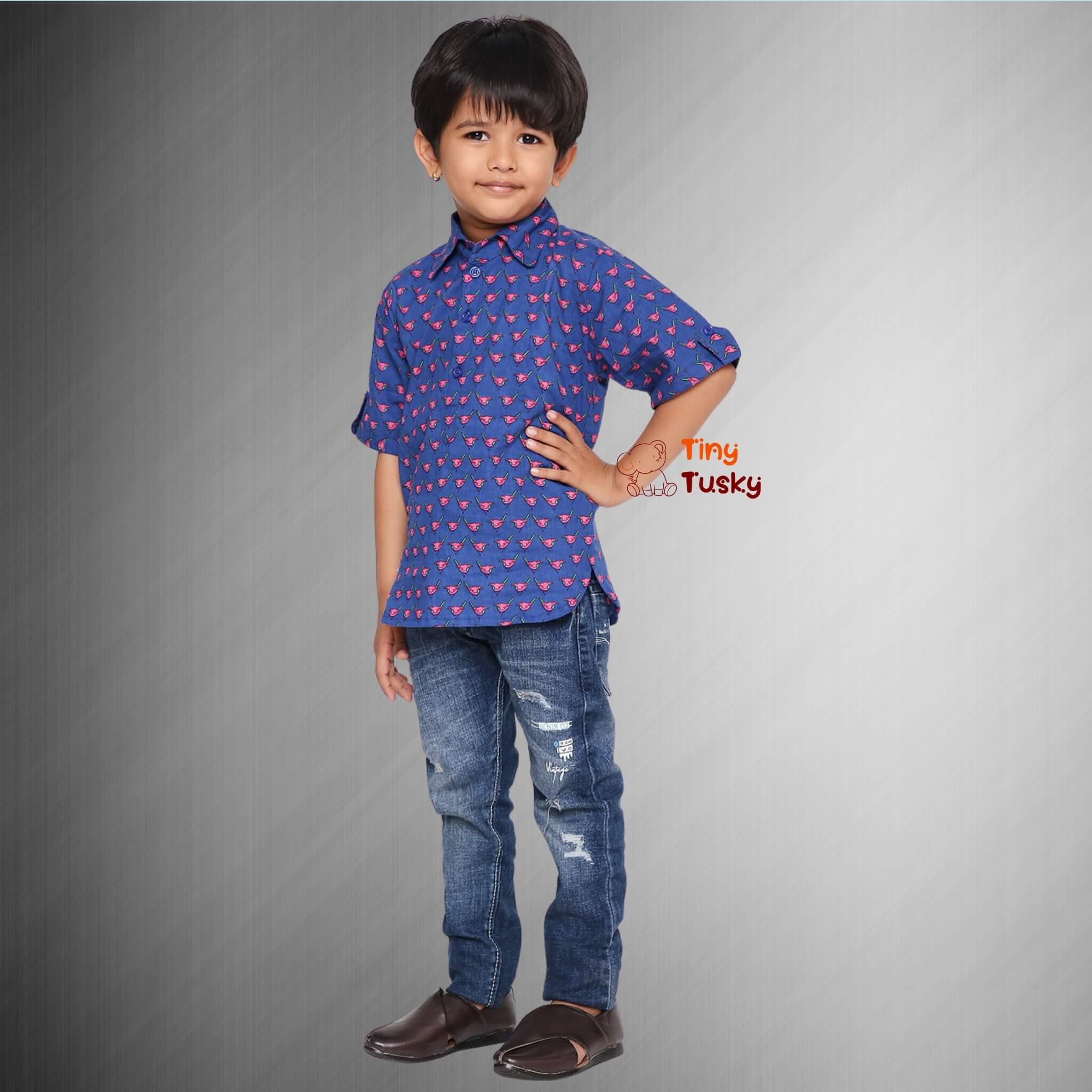 Boys Blue Trendy Cotton Short Casual Kurta - Tiny Tusky