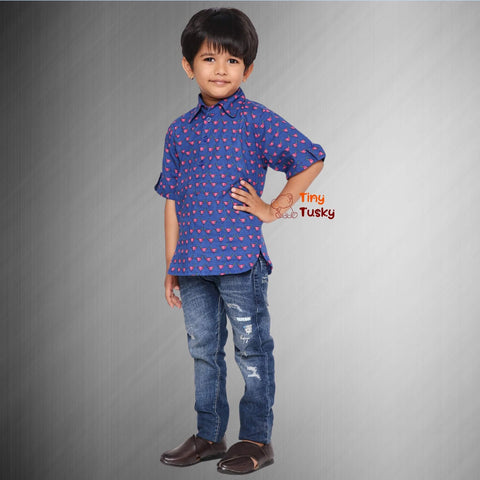 Boys Blue Trendy Cotton Short Casual Kurta - Tiny Tusky
