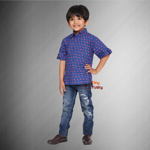 Boys Blue Trendy Cotton Short Casual Kurta - Tiny Tusky