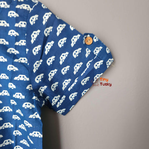 Tiny Tusky Boys Dark Blue Cotton Car Shirt - Tiny Tusky