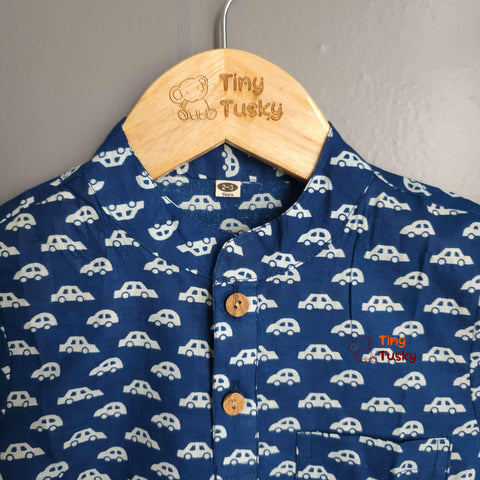 Tiny Tusky Boys Dark Blue Cotton Car Shirt - Tiny Tusky