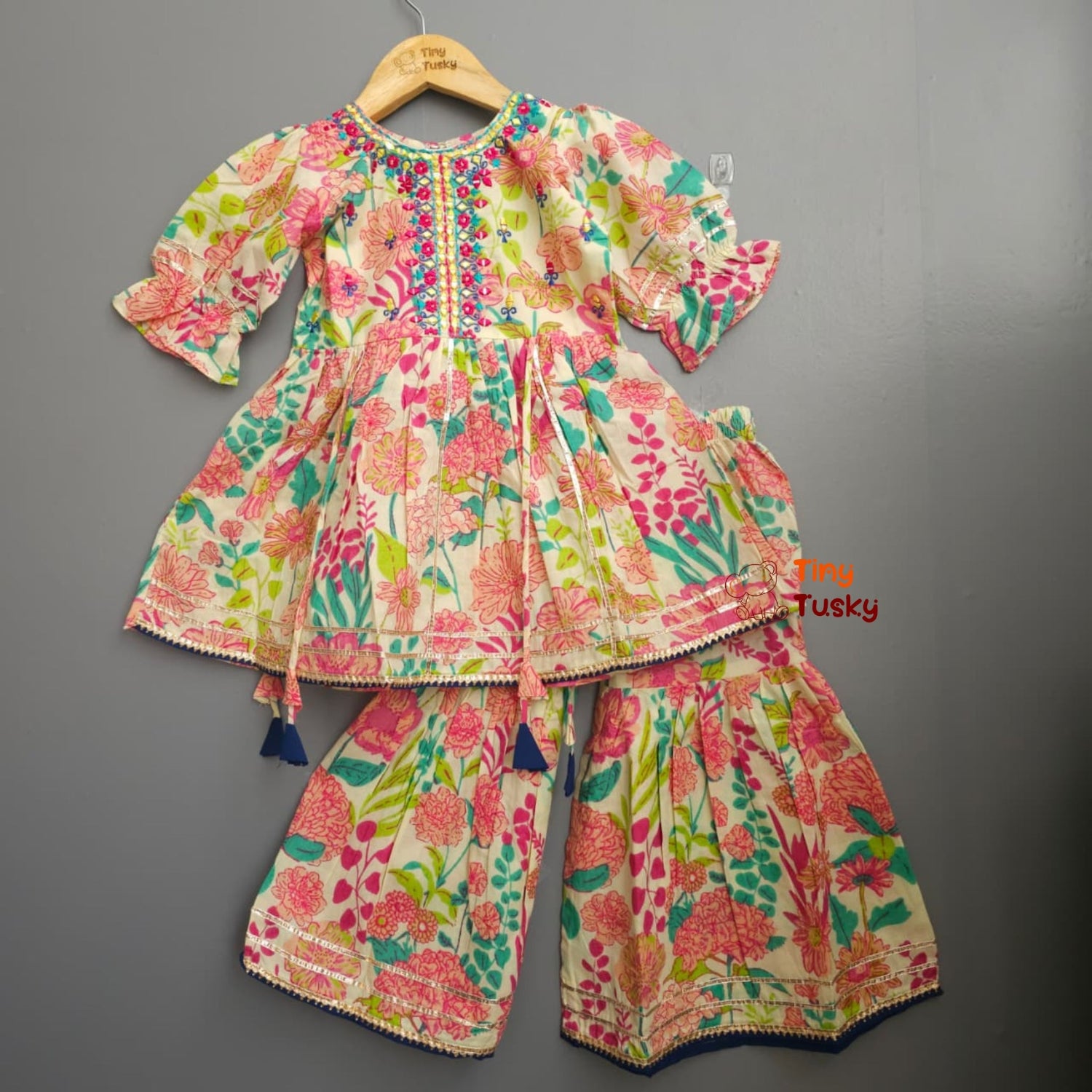 Tiny Tusky Girls Floral Printed Cotton Sharara Suit