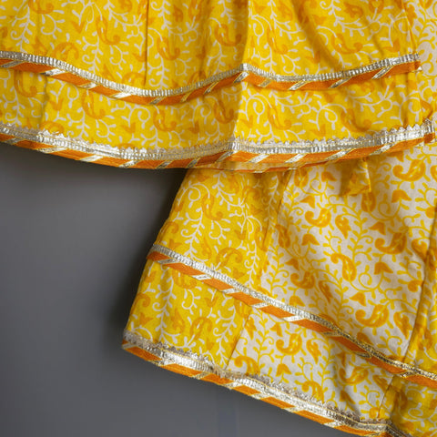 Yellow Cotton Girls Peplum Top And Lehnga With Gotta Lace - Tiny Tusky