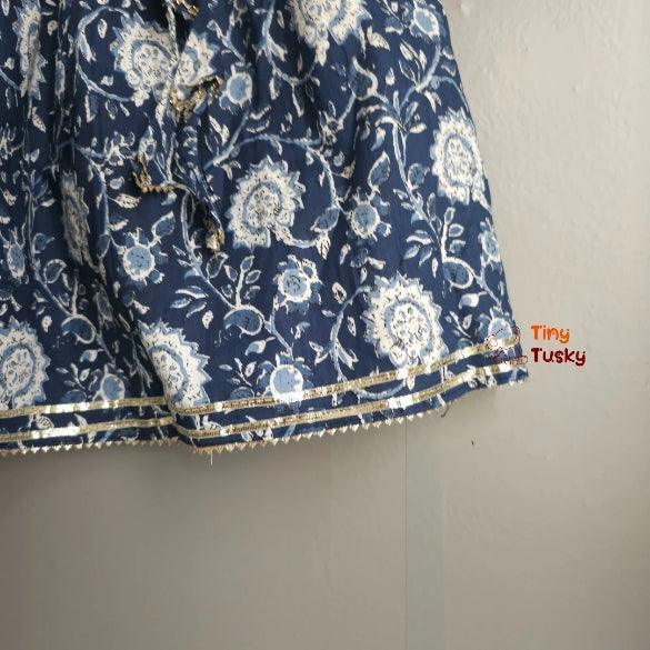 Cotton Sleeveless Floral Top And Lehenga With Dupatta And Gota Lace - Tiny Tusky