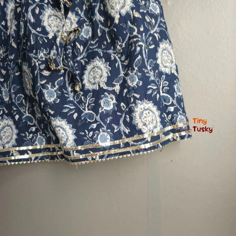 Cotton Sleeveless Floral Top And Lehenga With Dupatta And Gota Lace - Tiny Tusky
